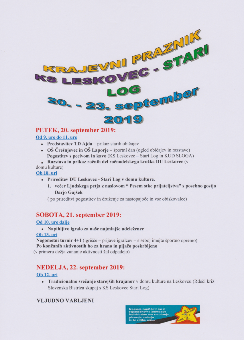 Krajevni praznik KS Leskovec-Stari Log 2019